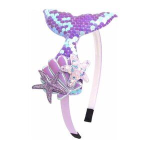 Mermaid Tail Sparkling Sequins Purple Headband for Girls and Toddler Hair Bow